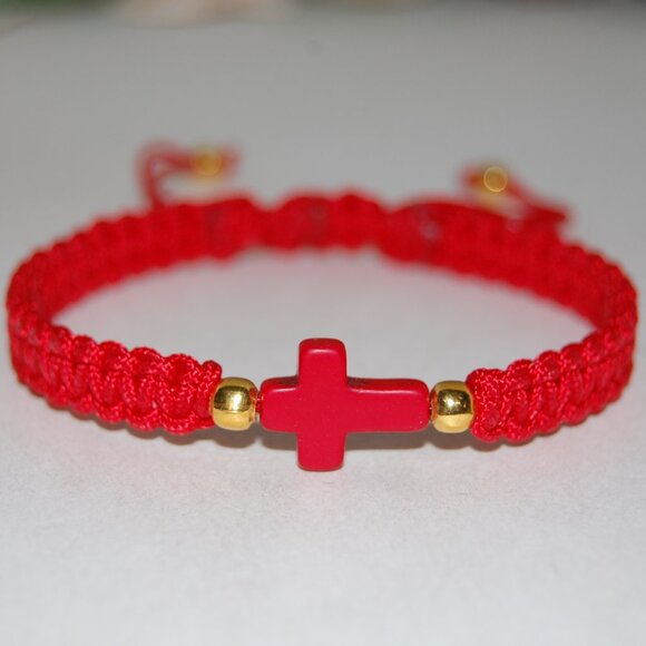 Cross Bracelet,Cross Drawstring Bracelet,Red Cross Bracelet, Friendship,Gift - Picture 2 of 3